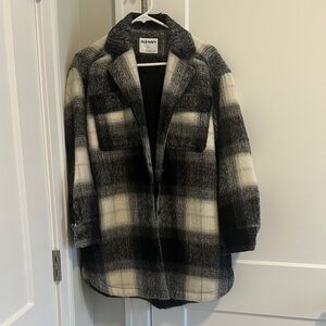 Old Navy Women's Black and White Plaid Pea Coat